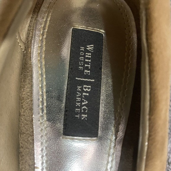 White House Black Market Women’s Theo Camel Tan Suede Color Block Heel Size 7M - Picture 7 of 8